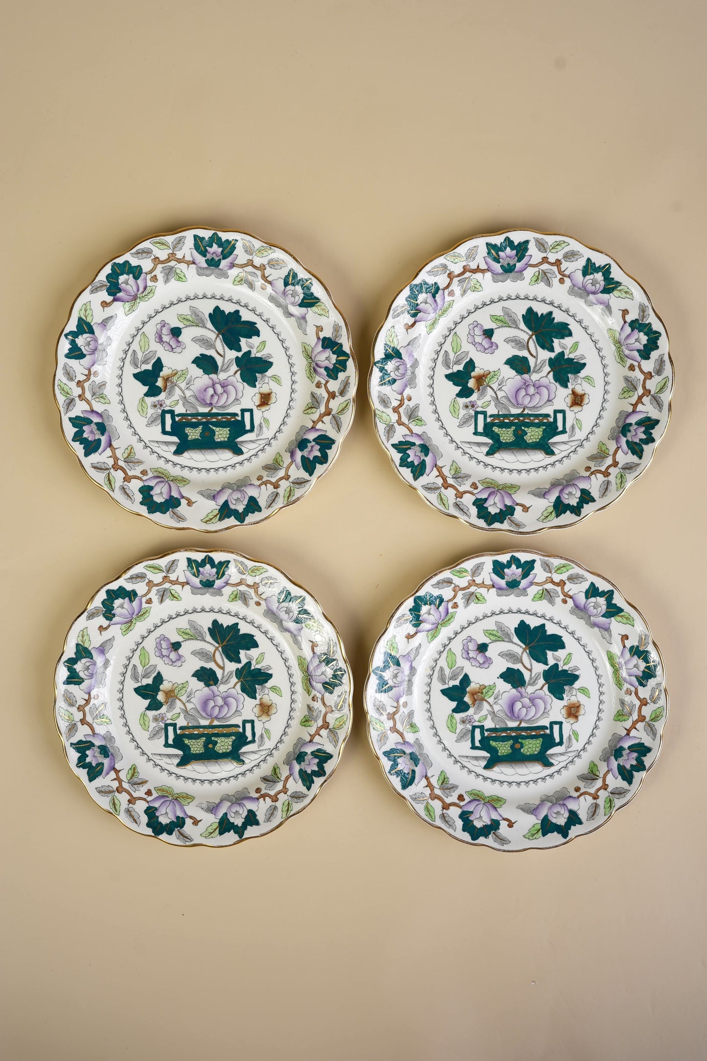 Booths Green Lotus Bone China Dinner Plates
