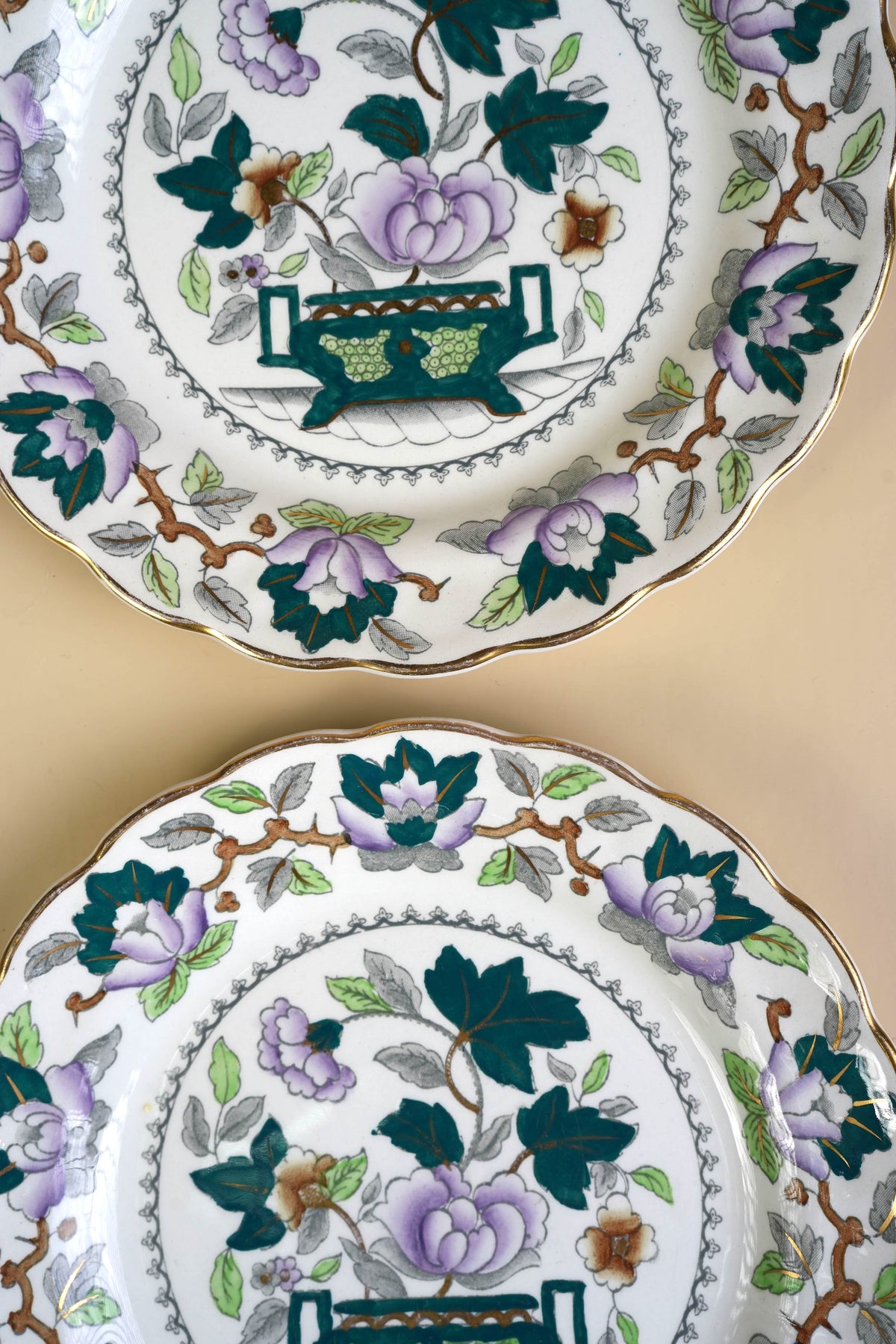 Booths Green Lotus Bone China Dinner Plates