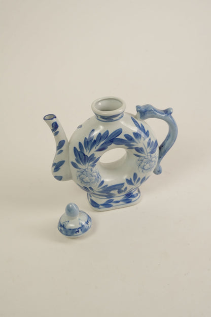Porcelain Doughnut-Shaped Chinoiserie Teapot
