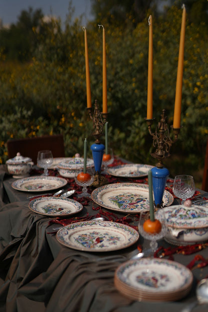 Rare Antique French Brass & Porcelain Candle Stands | Set of 2