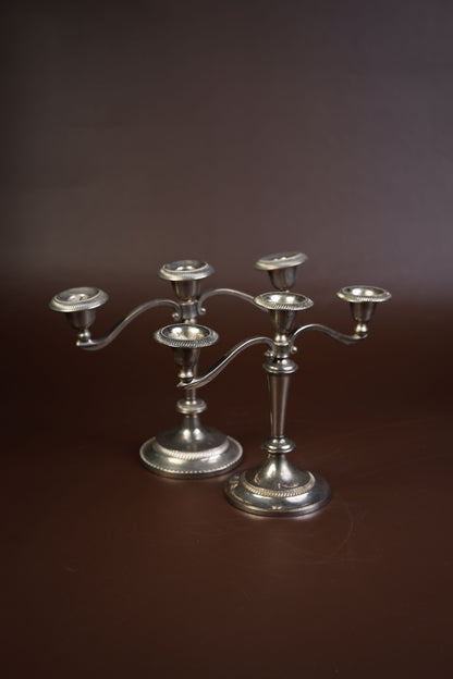 Pair of Silver-Plated Candelabra with Gadroon Detail