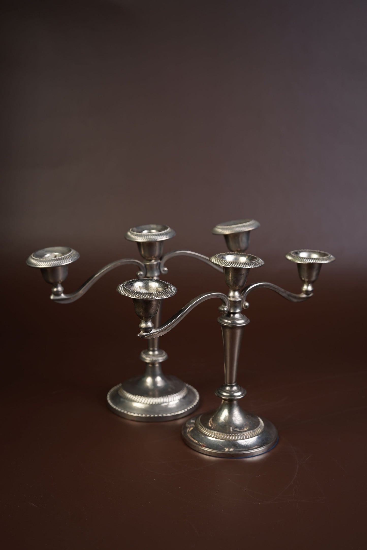Pair of Silver-Plated Candelabra with Gadroon Detail