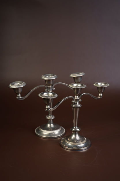 Pair of Silver-Plated Candelabra with Gadroon Detail