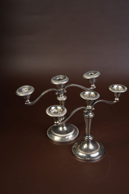 Pair of Silver-Plated Candelabra with Gadroon Detail
