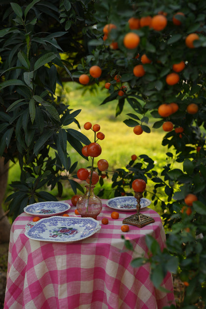 Pink Checkered Linen Table Cover