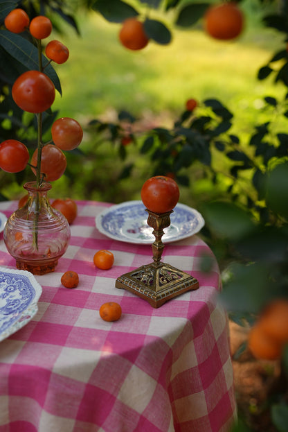 Carved Antique Brass Candle Stands | Set of 2
