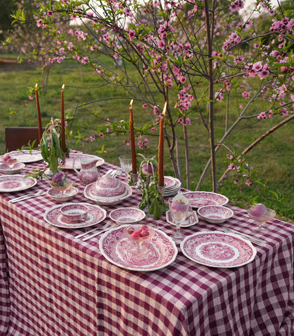 Burgundy & Pink Gingham Linen Table Cover