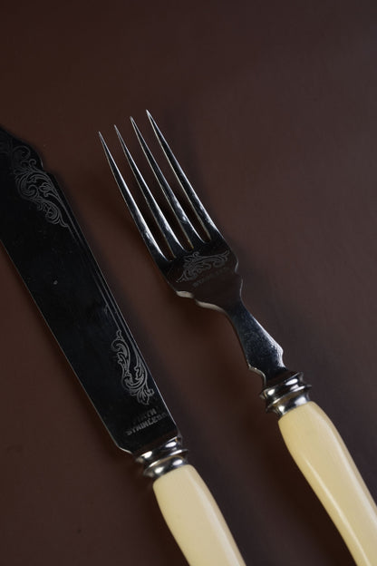 Antique Firth Stainless Knife & Fork Set, Boxed — 12 Pieces
