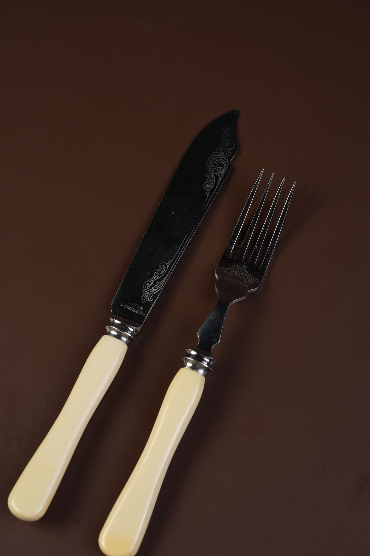Antique Firth Stainless Knife & Fork Set, Boxed — 12 Pieces