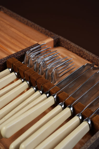 Antique Firth Stainless Knife & Fork Set, Boxed — 12 Pieces