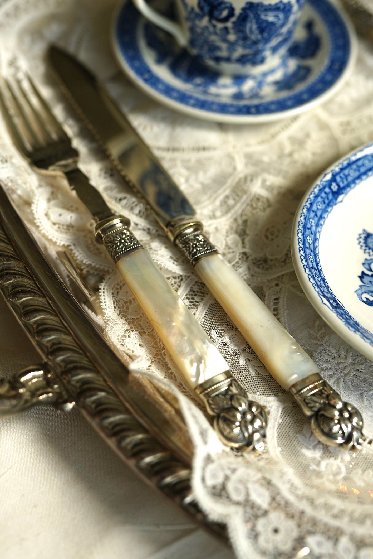 Antique Mother of Pearl Fork & Knife Set