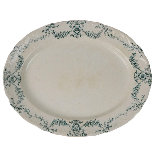 Delicate Green Floral Pattern Antique Platter | Large