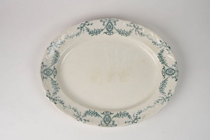 Delicate Green Floral Pattern Antique Platter | Large