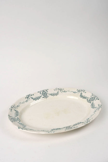 Delicate Green Floral Pattern Antique Platter | Large