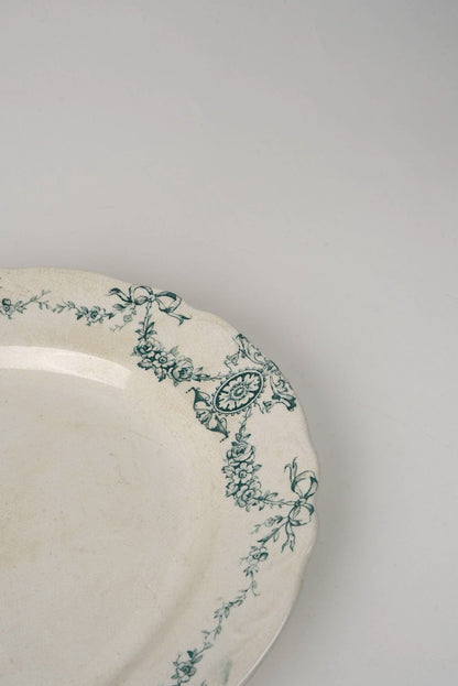 Delicate Green Floral Pattern Antique Platter | Large