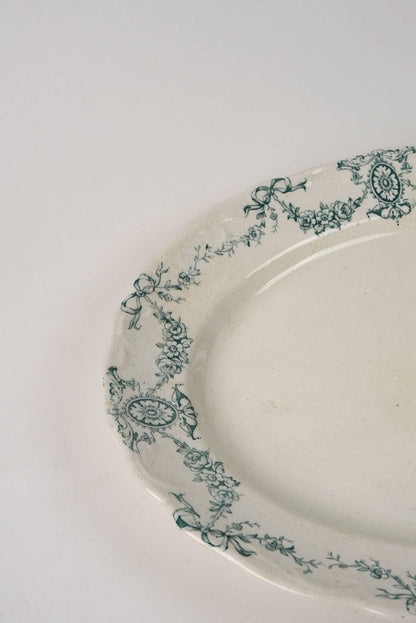 Delicate Green Floral Pattern Antique Platter | Large