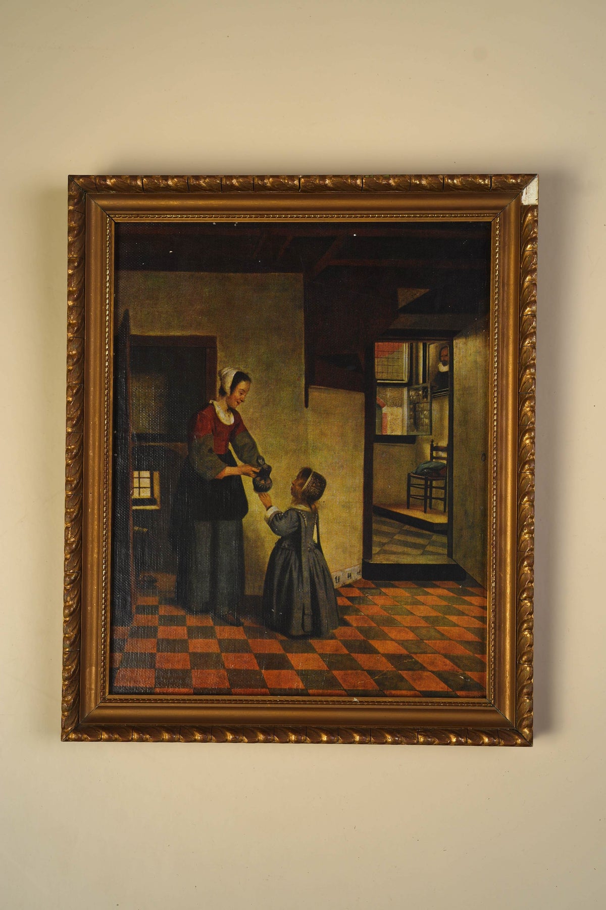 Dutch Golden Age Reproduction — Woman with a Child in a Pantry