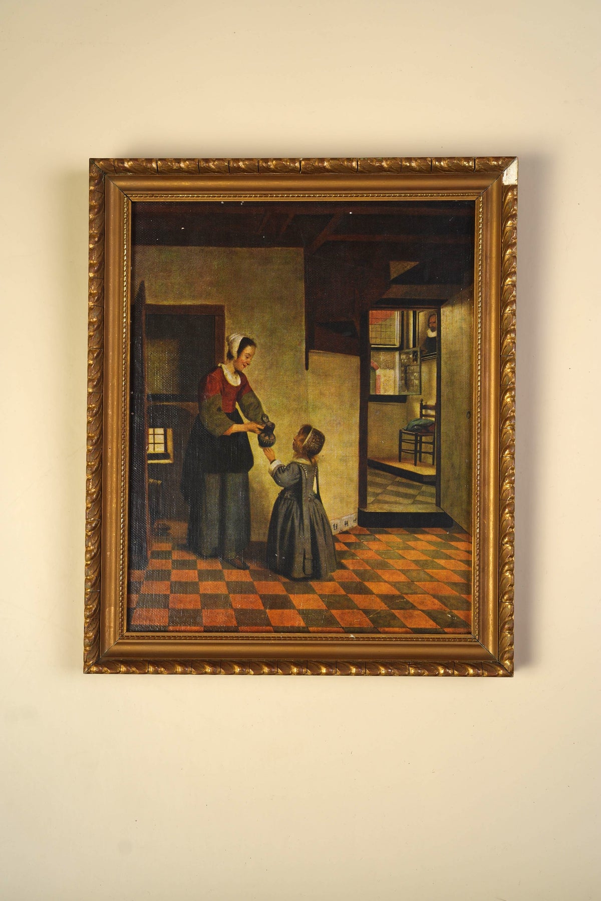 Dutch Golden Age Reproduction — Woman with a Child in a Pantry