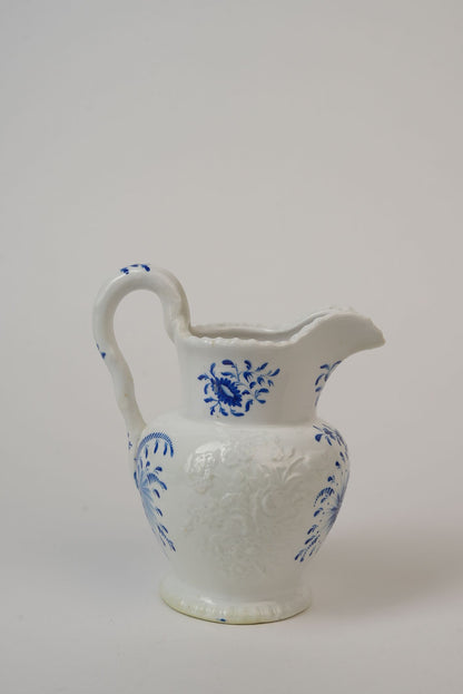Vintage Embossed Blue & White Jug