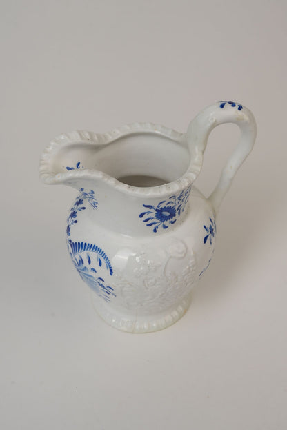 Vintage Embossed Blue & White Jug