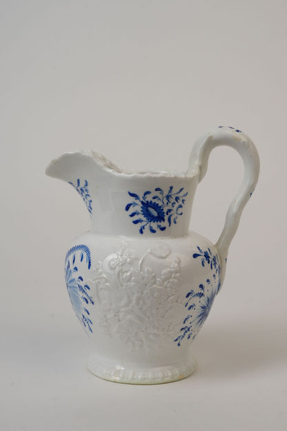 Vintage Embossed Blue & White Jug