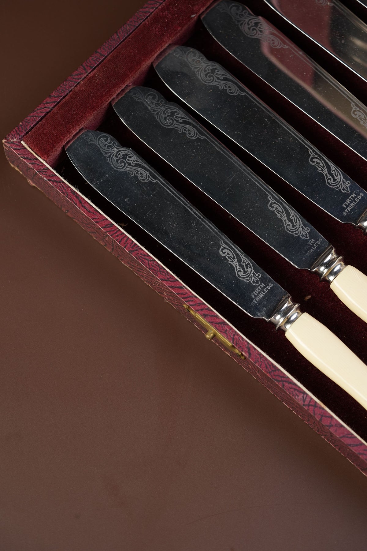 Antique Firth Stainless Knife & Fork Set, Boxed — 12 Pieces