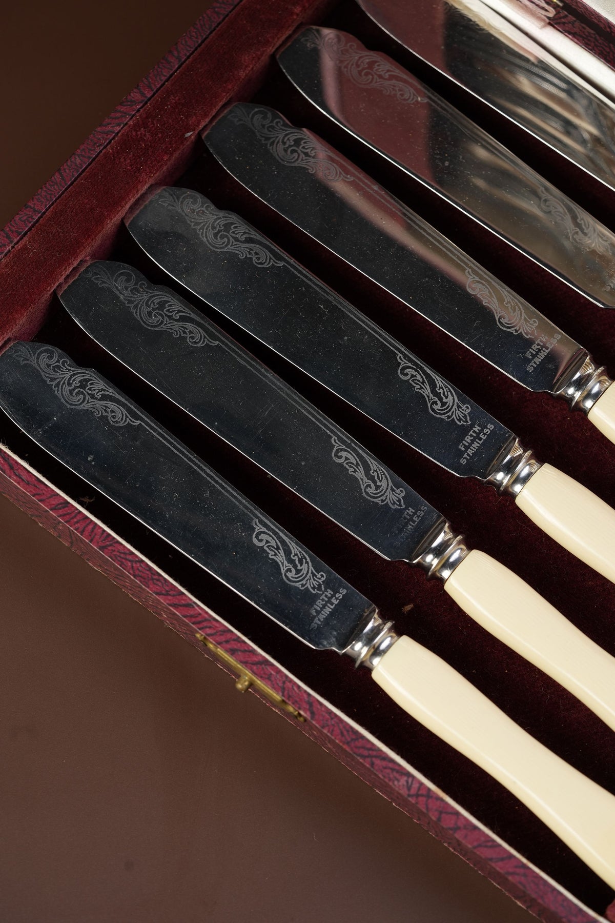 Antique Firth Stainless Knife & Fork Set, Boxed — 12 Pieces