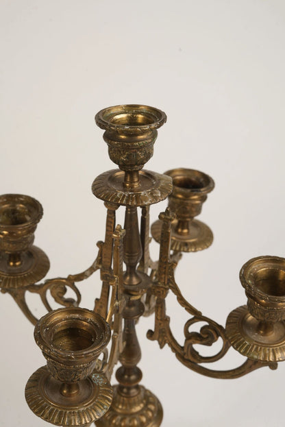 French Brass 5-Arm Candelabras, 19th Century, Set of 2