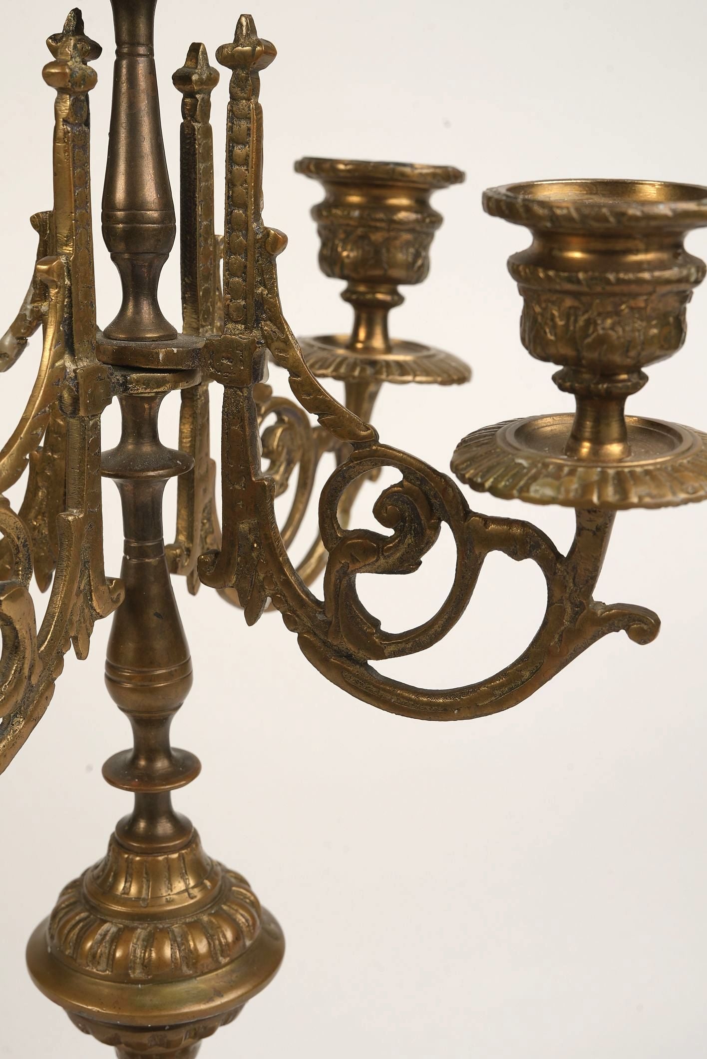 French Brass 5-Arm Candelabras, 19th Century, Set of 2
