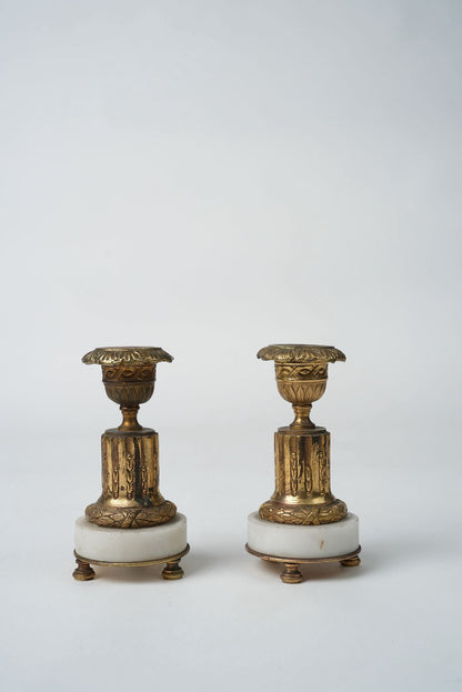 French Empire Gilt & Marble Candlestick Holders | Set of 2