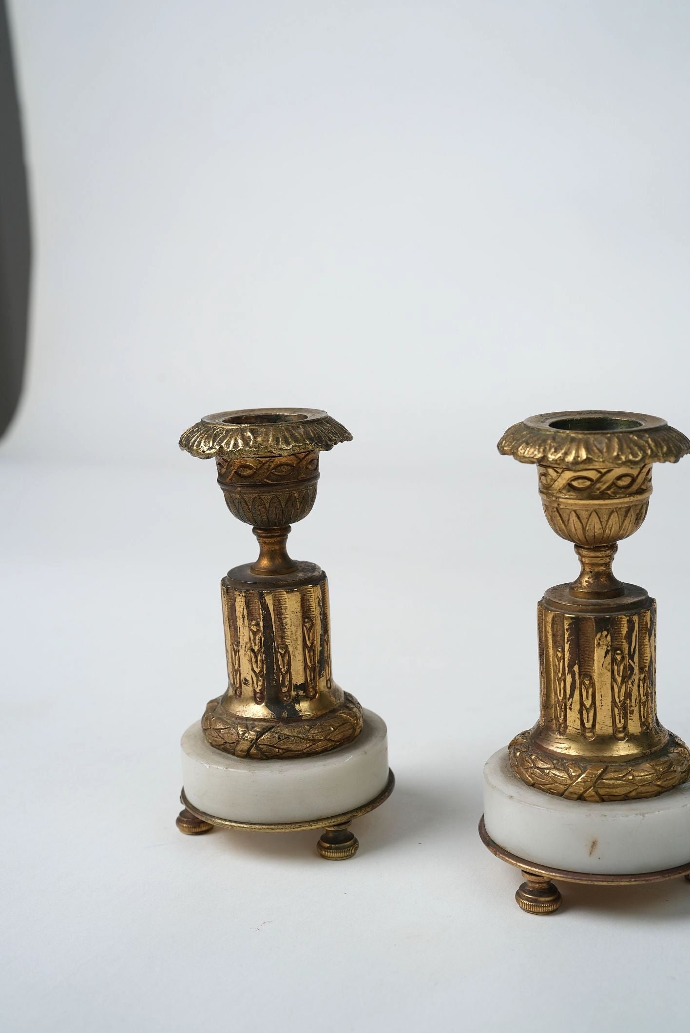French Empire Gilt & Marble Candlestick Holders | Set of 2
