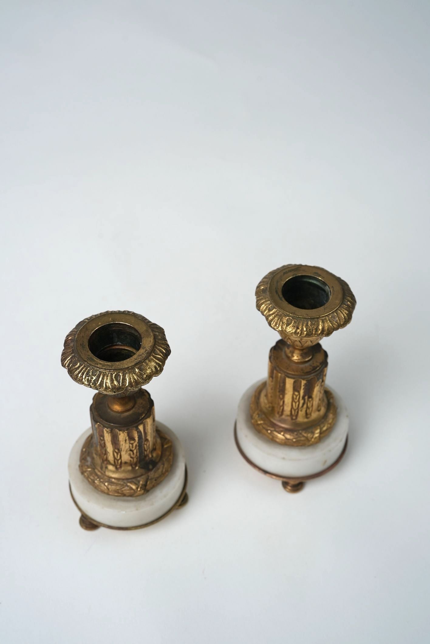 French Empire Gilt & Marble Candlestick Holders | Set of 2