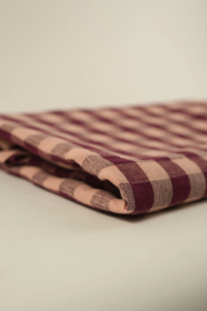 Burgundy & Pink Gingham Linen Table Cover