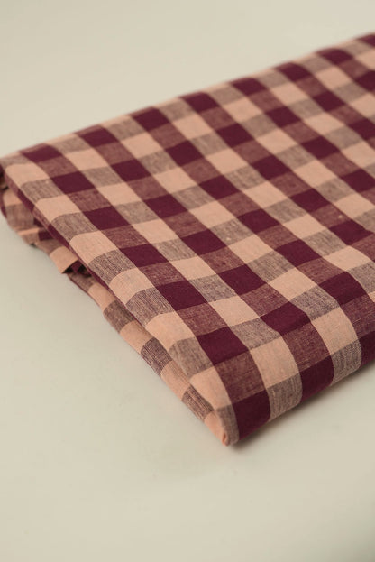 Burgundy & Pink Gingham Linen Table Cover