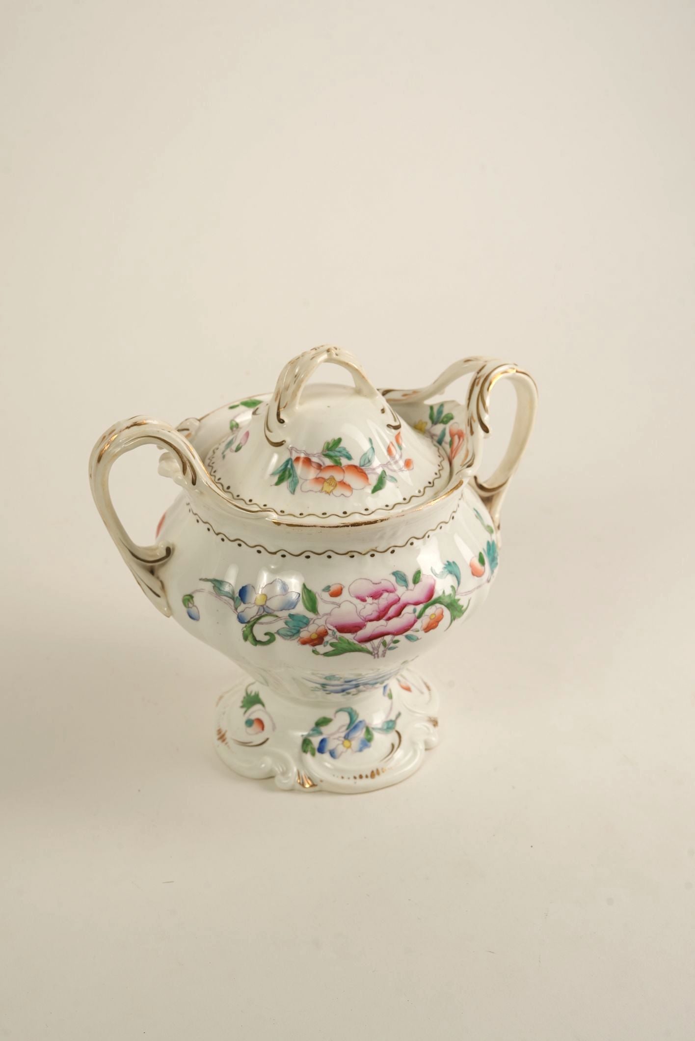 Hand-Painted Porcelain Sugar Bowl with Lid, c. Early 20th Century