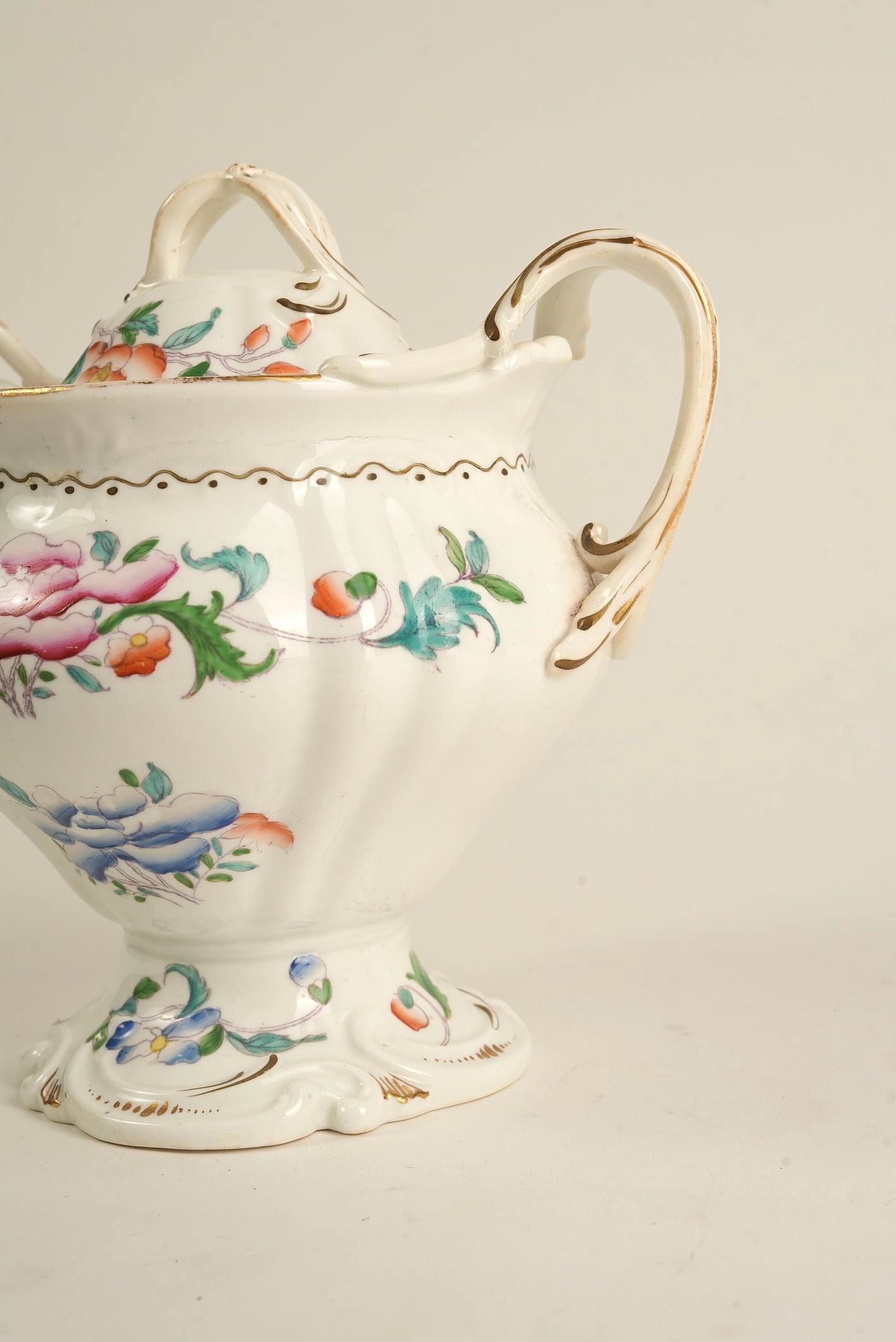 Hand-Painted Porcelain Sugar Bowl with Lid, c. Early 20th Century