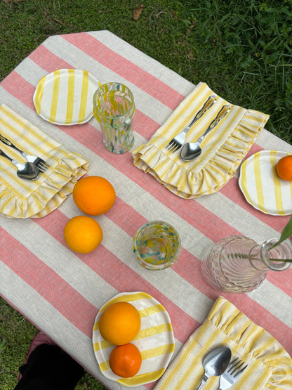 Pink & White Stripe Linen Table Cover