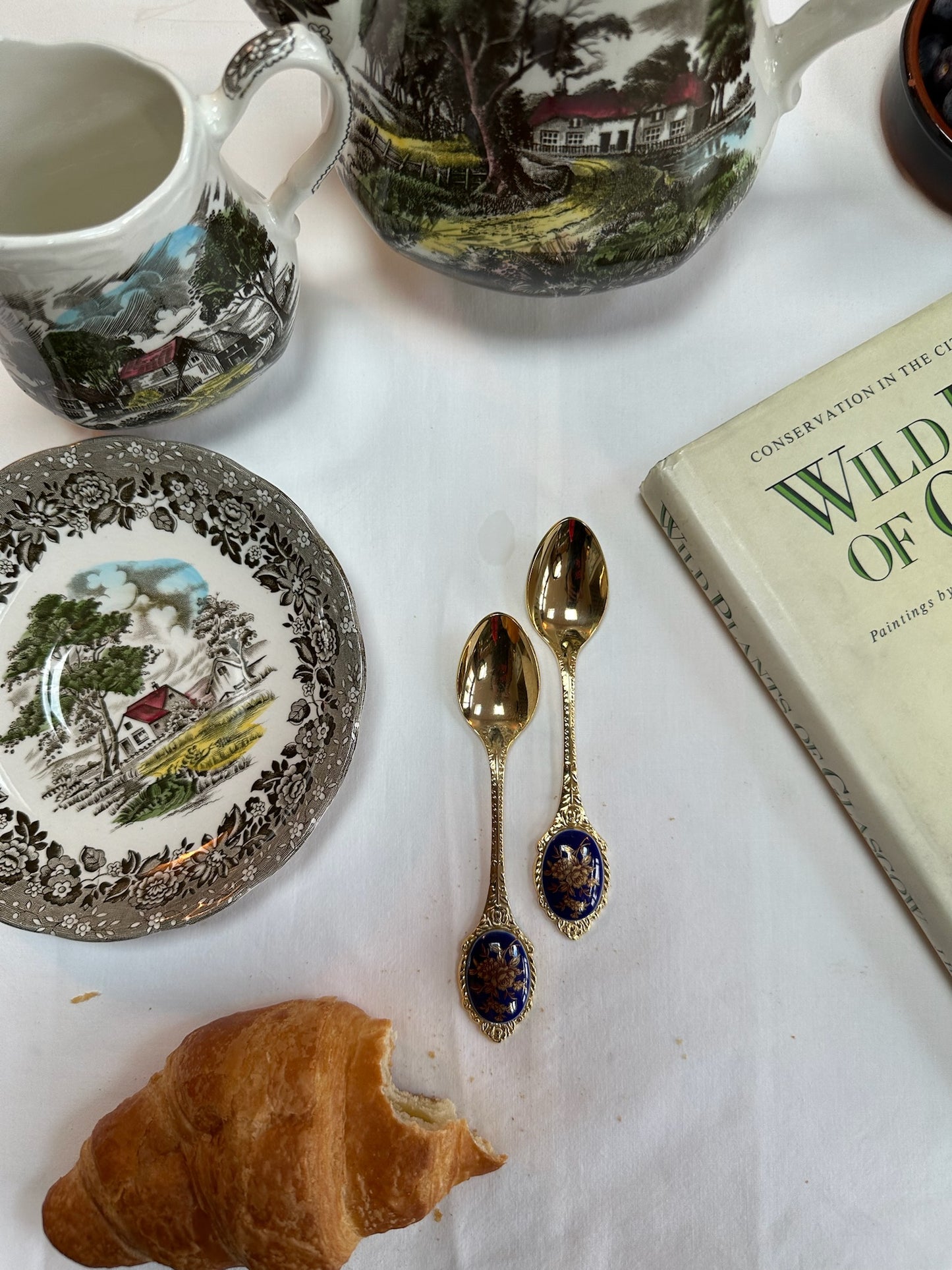 Vintage Tea Spoons With Gilded Floral Inlay | Set of 6