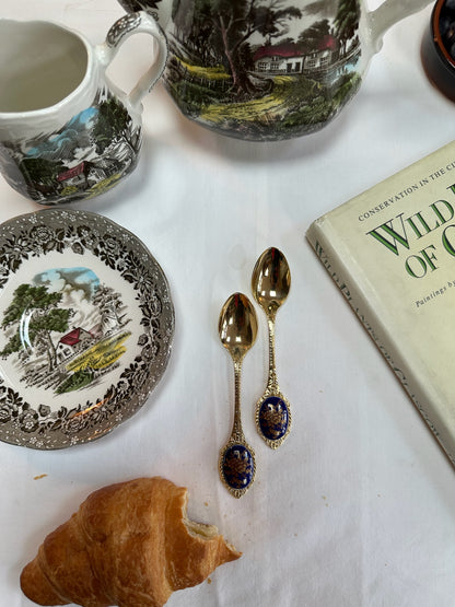 Vintage Tea Spoons With Gilded Floral Inlay | Set of 6