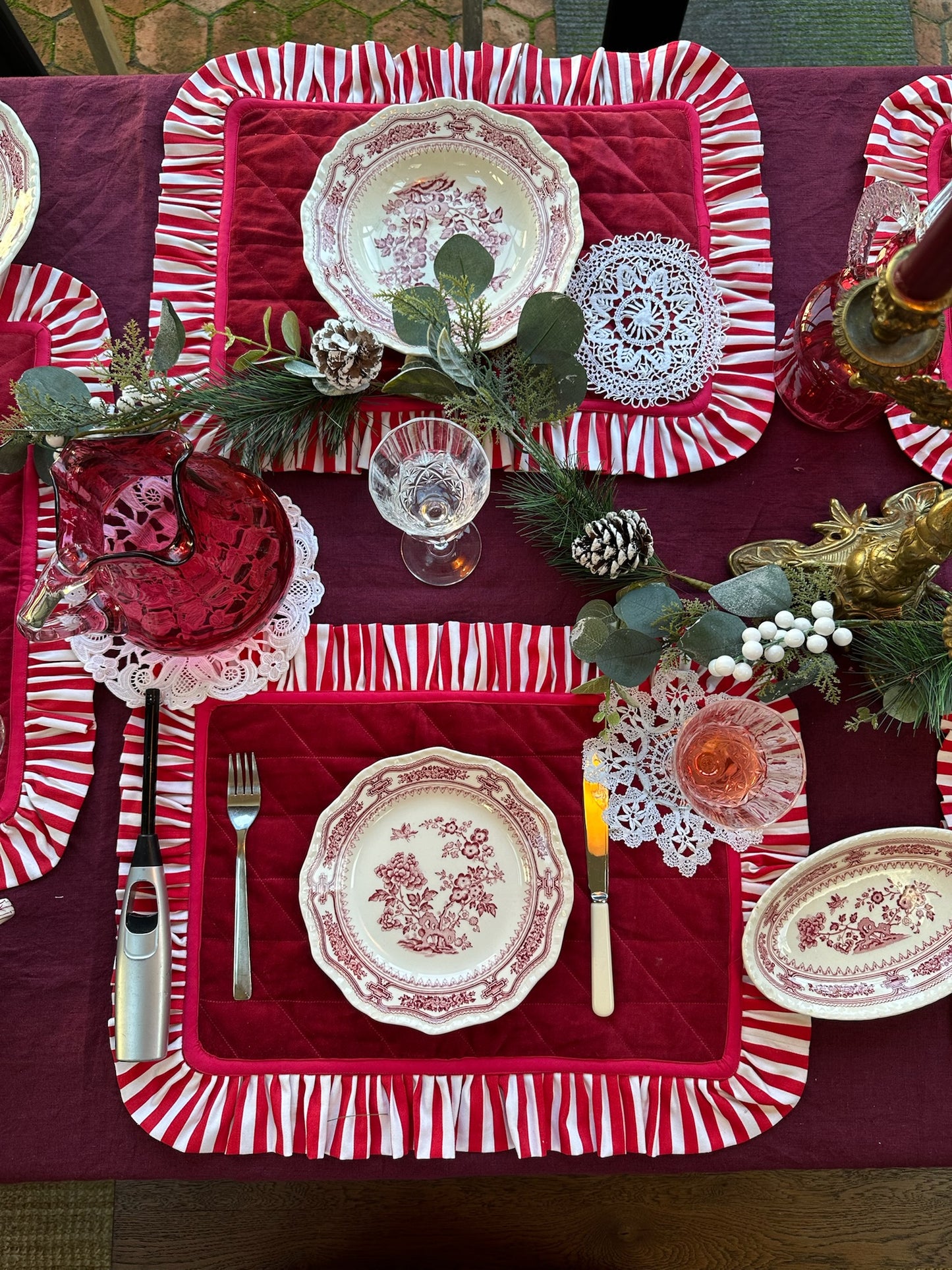 Red Velvet Frill Placemats  | Set of 2