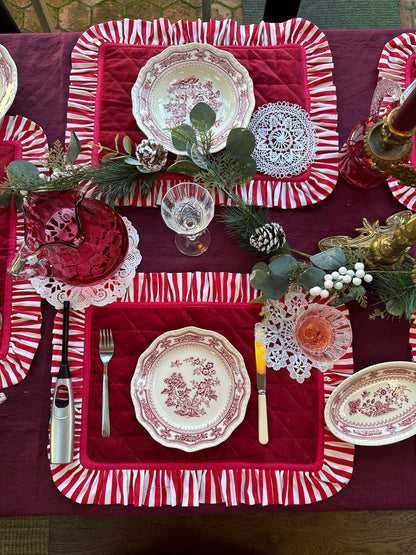 Red Velvet Frill Placemats  | Set of 2
