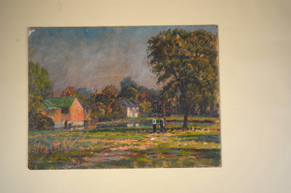 Impressionist Oil Painting | Rural Landscape with Figures