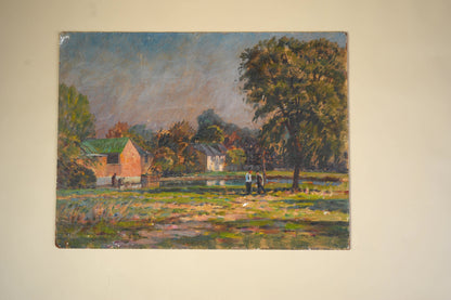 Impressionist Oil Painting | Rural Landscape with Figures
