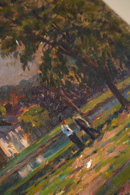 Impressionist Oil Painting | Rural Landscape with Figures