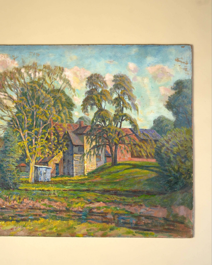 Impressionist Oil Painting — Village Houses on a Hill