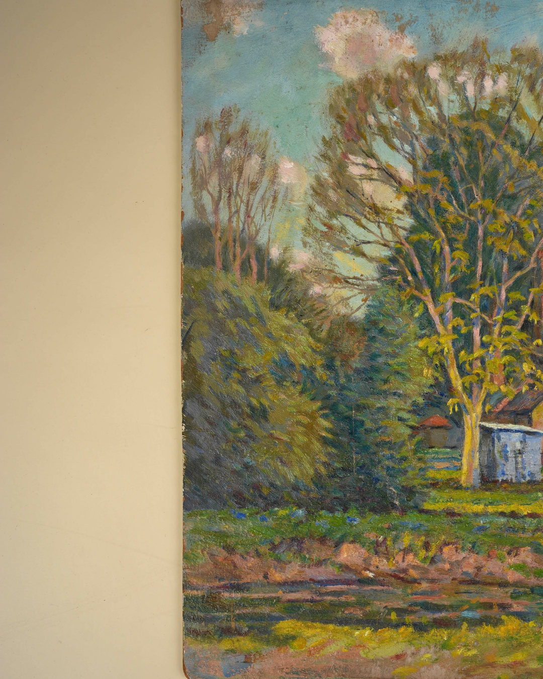 Impressionist Oil Painting — Village Houses on a Hill