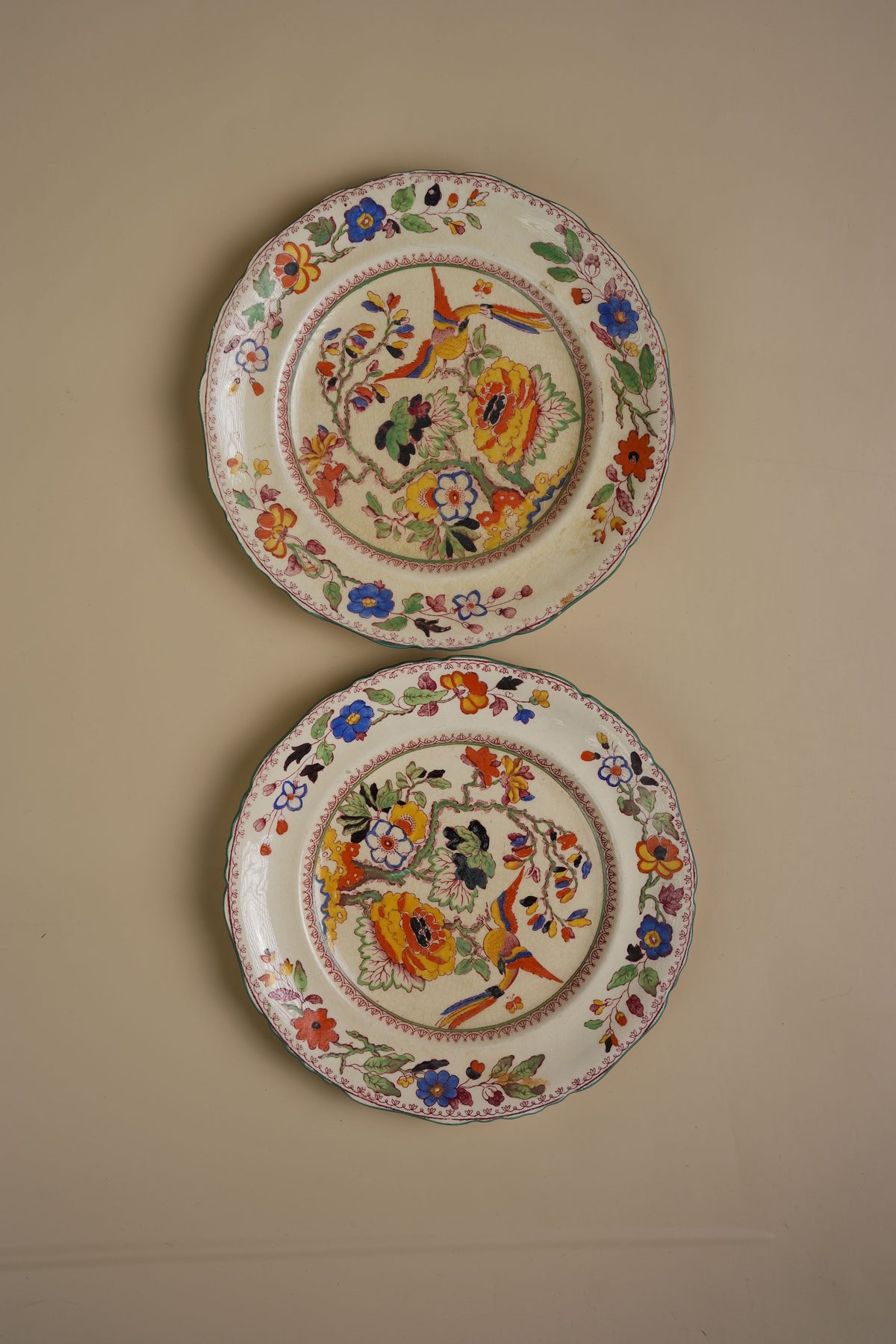 Mason's Ironstone Plates, Exotic Bird & Floral Design | Set of 2