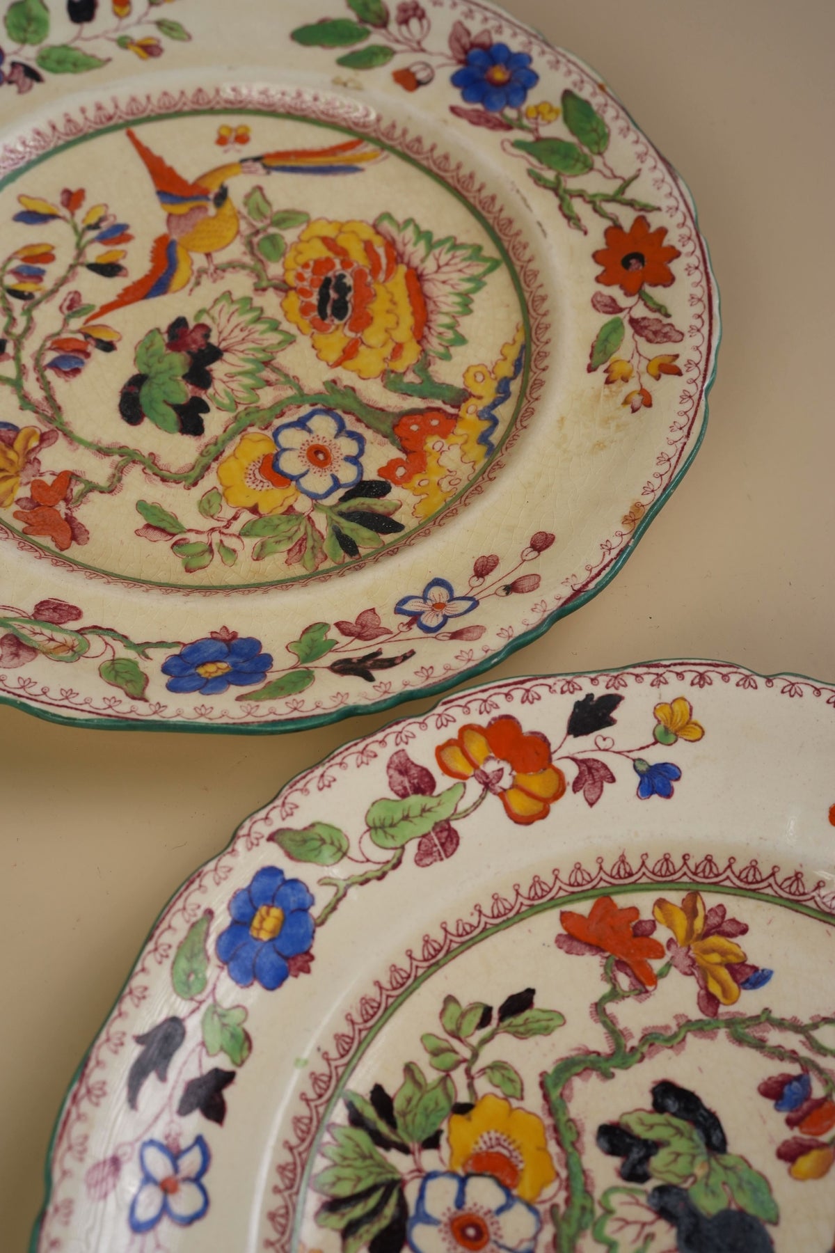 Mason's Ironstone Plates, Exotic Bird & Floral Design | Set of 2