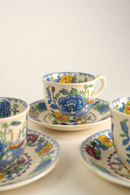 Set of 5 | Vintage Mason's Regency Small Coffee Espresso Cups & Saucers