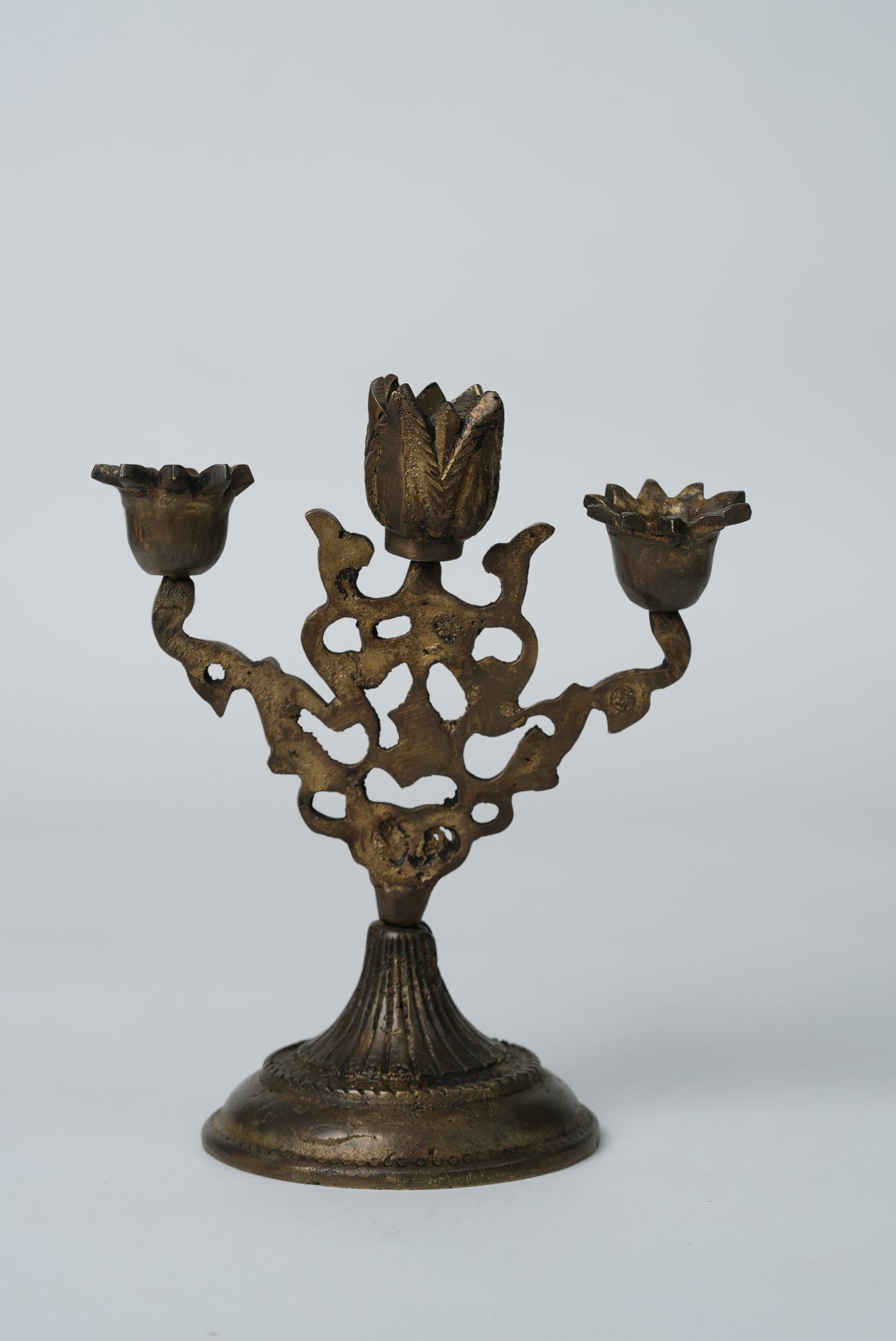 Pair of Antique Brass Floral Candelabras